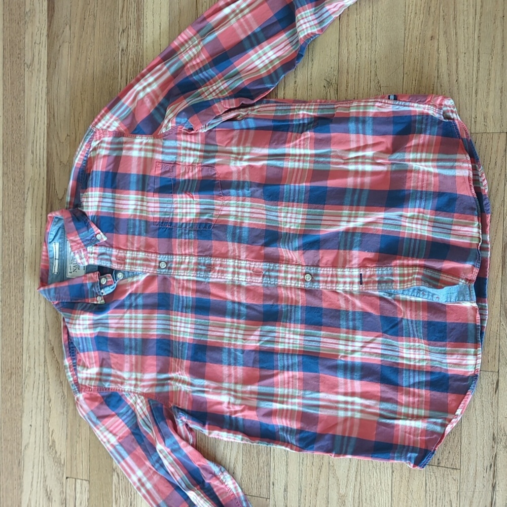 Men's Nautica blue and orange plaid shirt size large